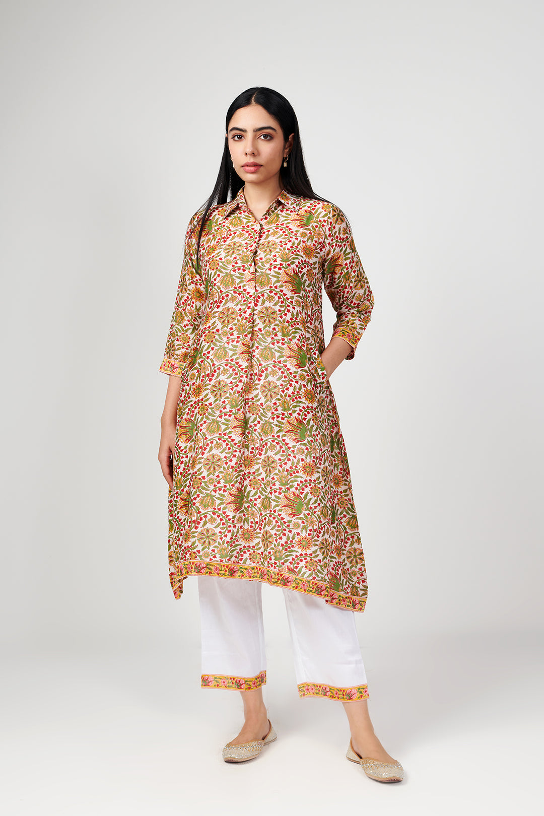 Noor White Cotton Silk Co-Ord Set of 2