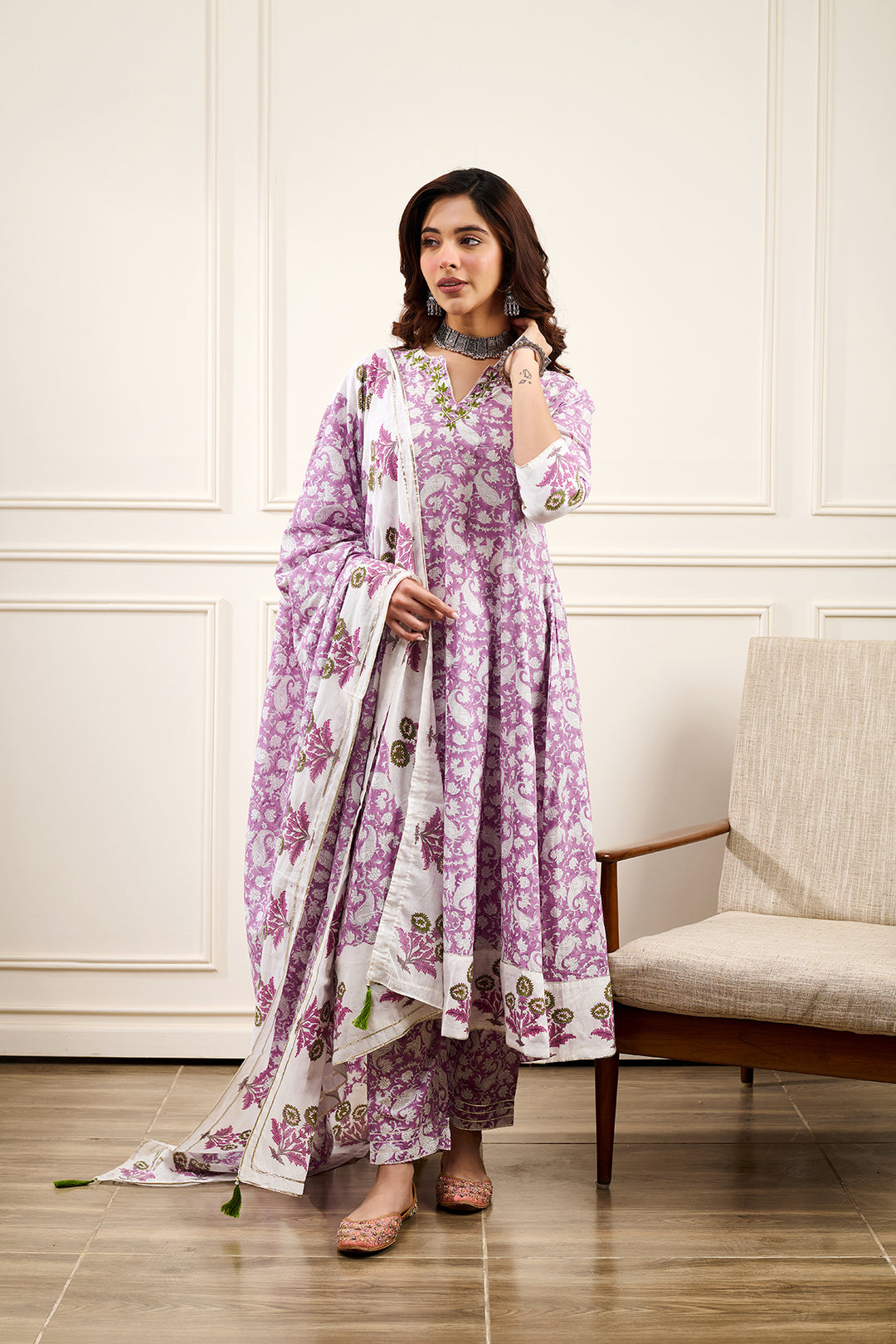 Roohi Purple A-line Kurta with Pant and Dupatta- Set of 3