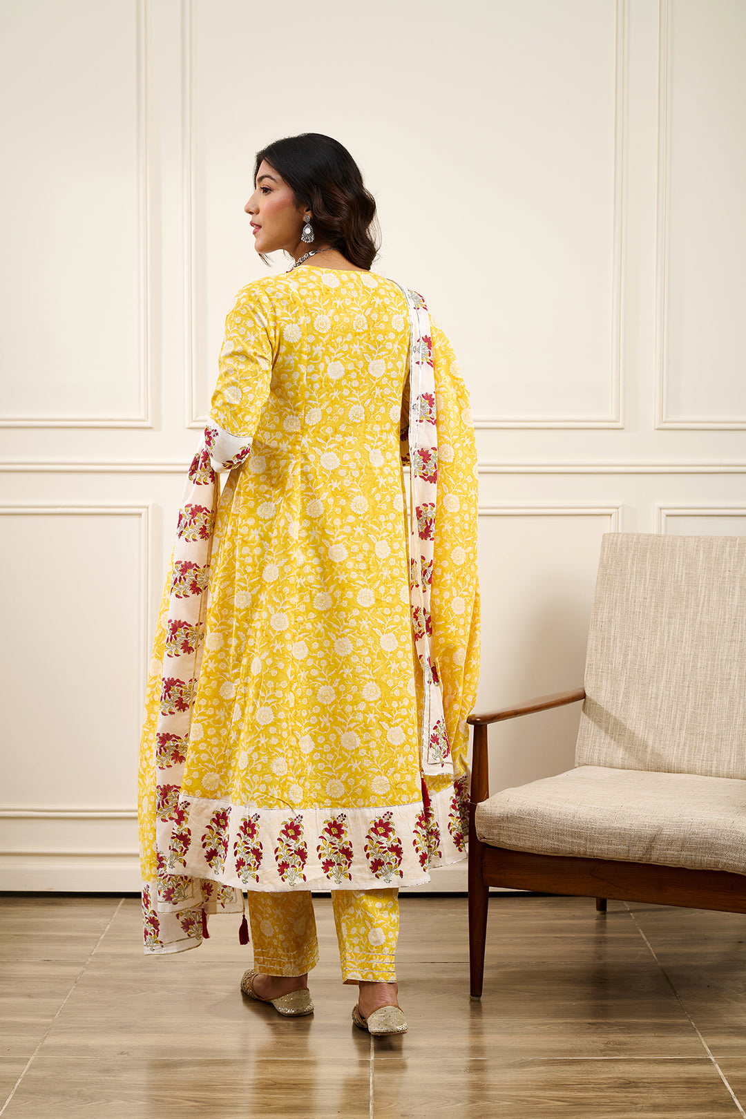 Roohi Yellow A-line Kurta with Pant and Dupatta- Set of 3