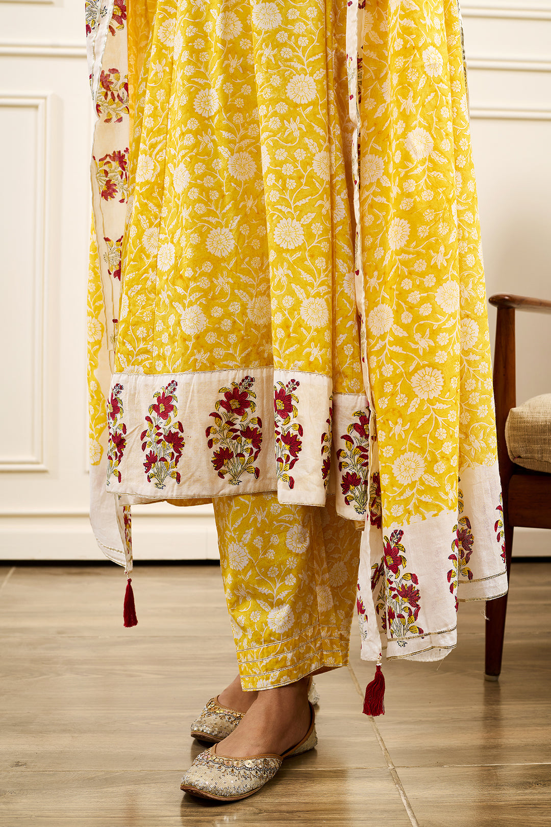 Roohi Yellow A-line Kurta with Pant and Dupatta- Set of 3