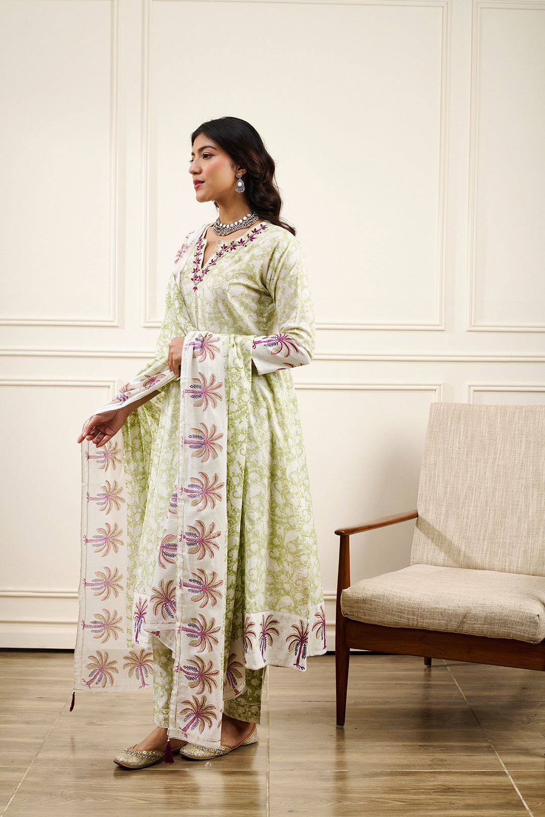 Roohi Green A-line Kurta with Pant and Dupatta- Set of 3