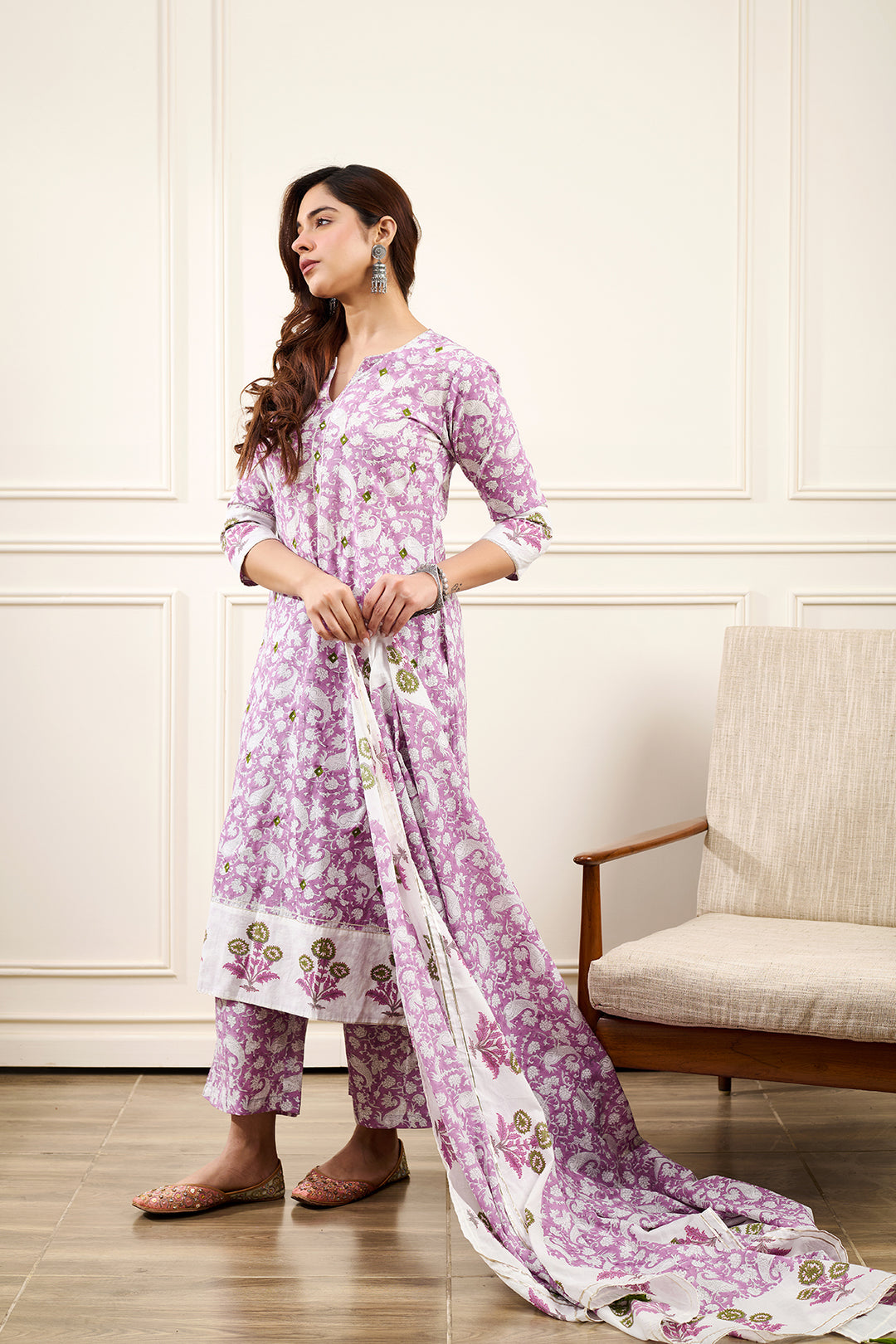 Roohi Purple Straight Kurta with Pant and Dupatta- Set of 3