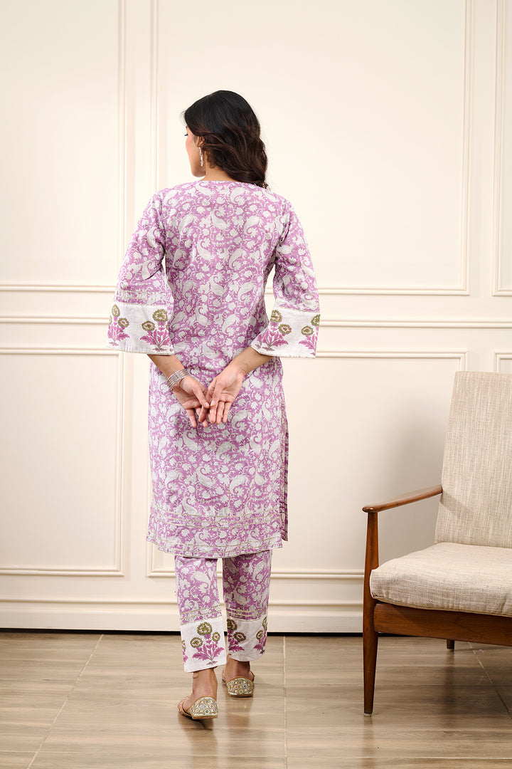 Roohi Purple Straight Kurta with Pant - Set of 2