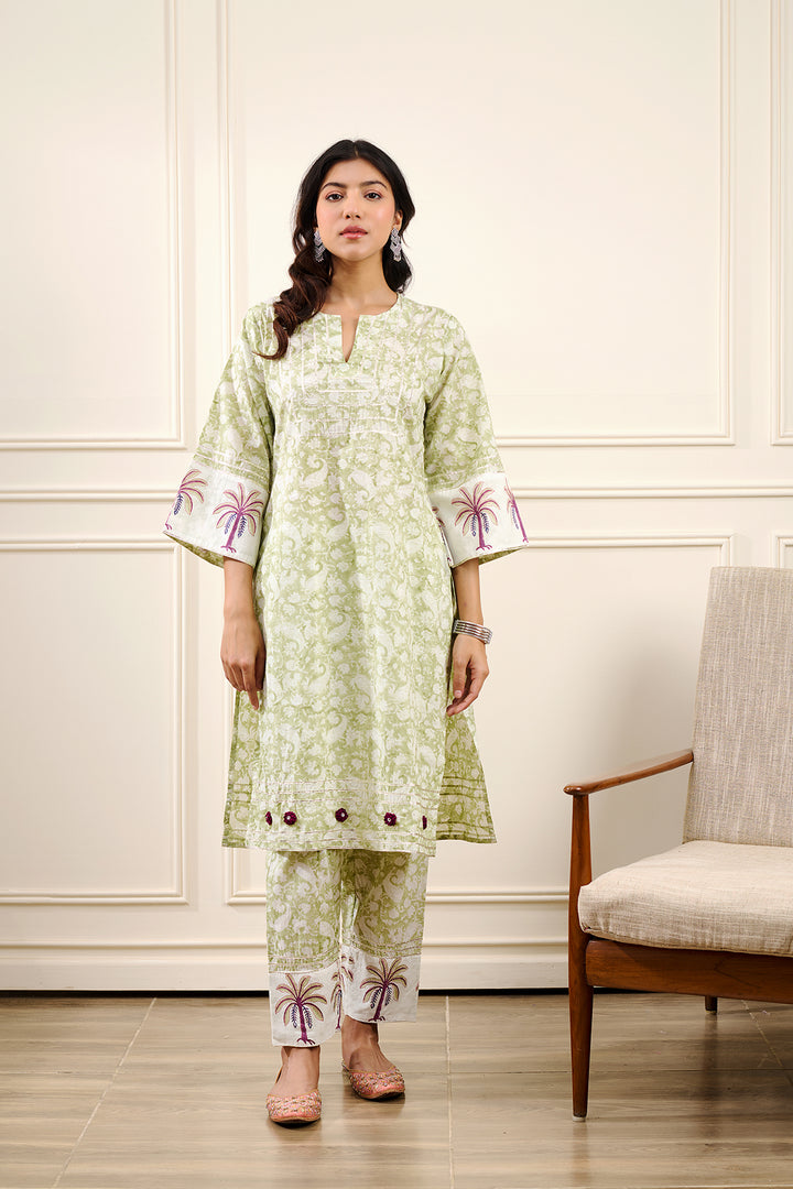 Roohi Green Straight Kurta with Pant - Set of 2