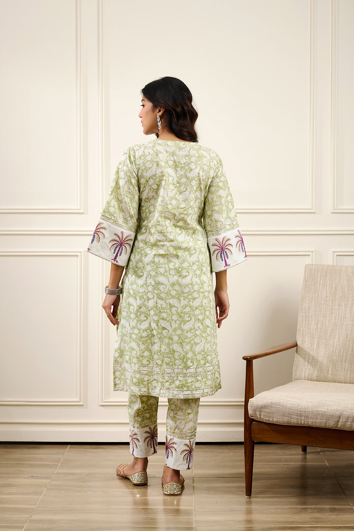 Roohi Green Straight Kurta with Pant - Set of 2