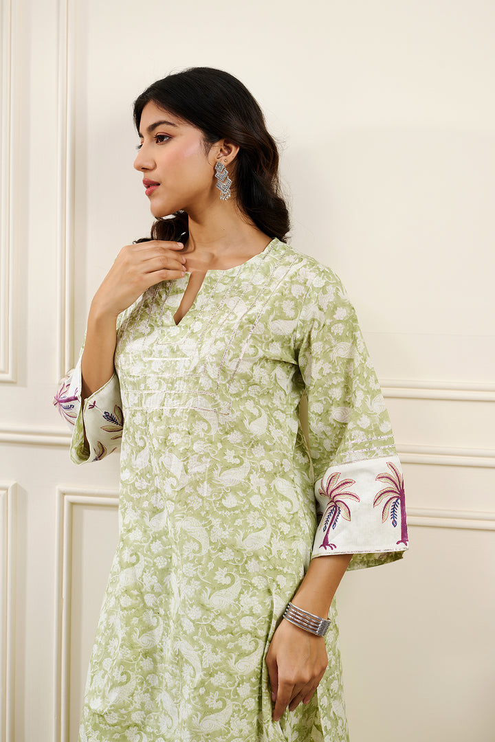 Roohi Green Straight Kurta with Pant - Set of 2