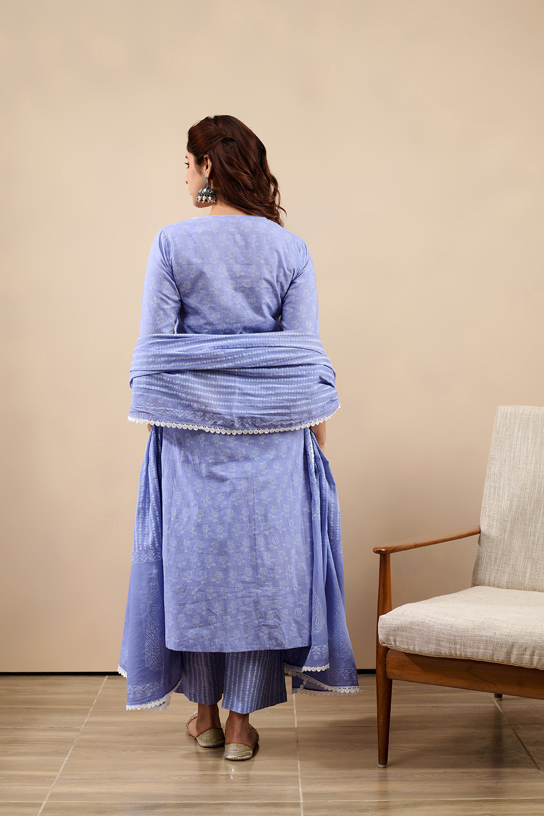 Hoor Sky Blue A-Line Kurta with pant and Dupatta - 3 pcs Set