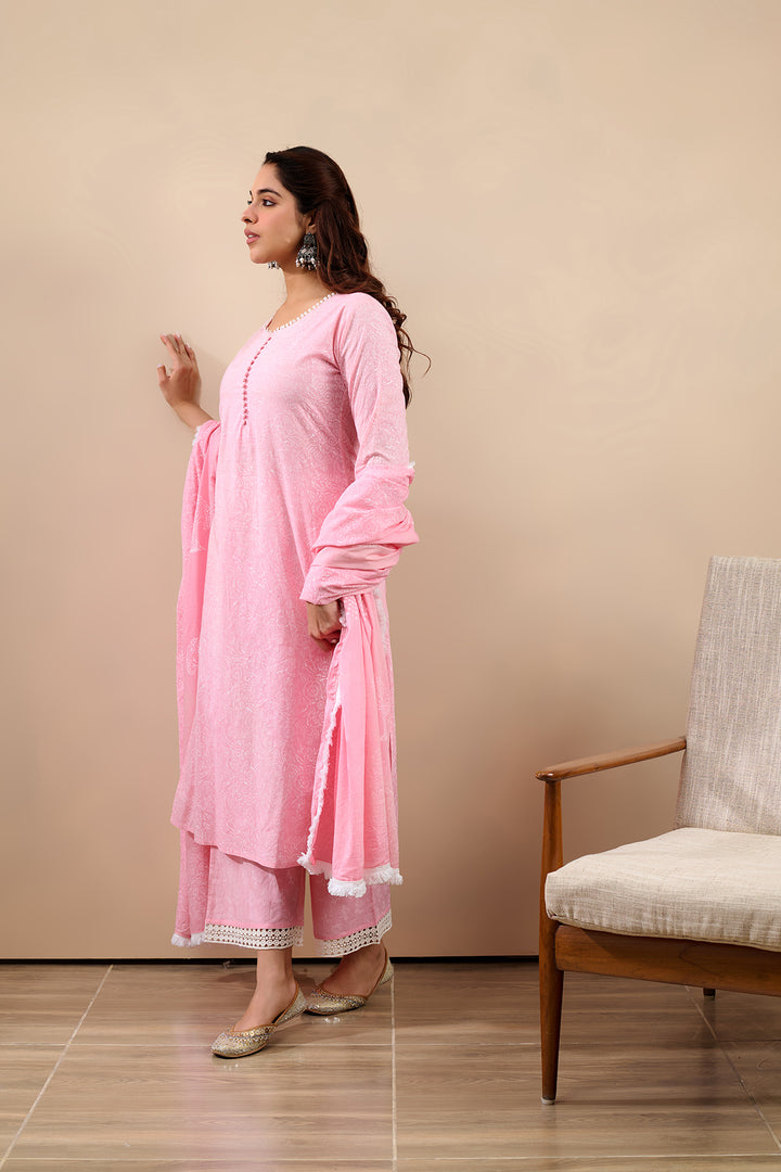 Hoor Pink Straight Kurta with pant and Dupatta - 3 pcs Set