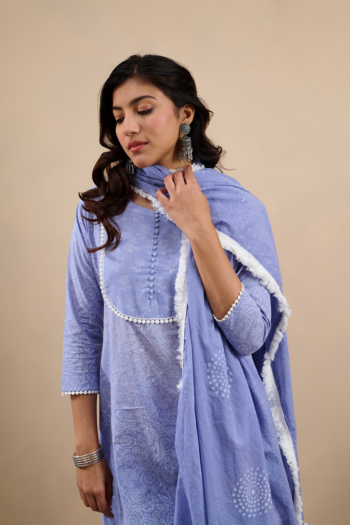 Hoor Sky Blue Straight Kurta with pant and Dupatta - 3 pcs Set