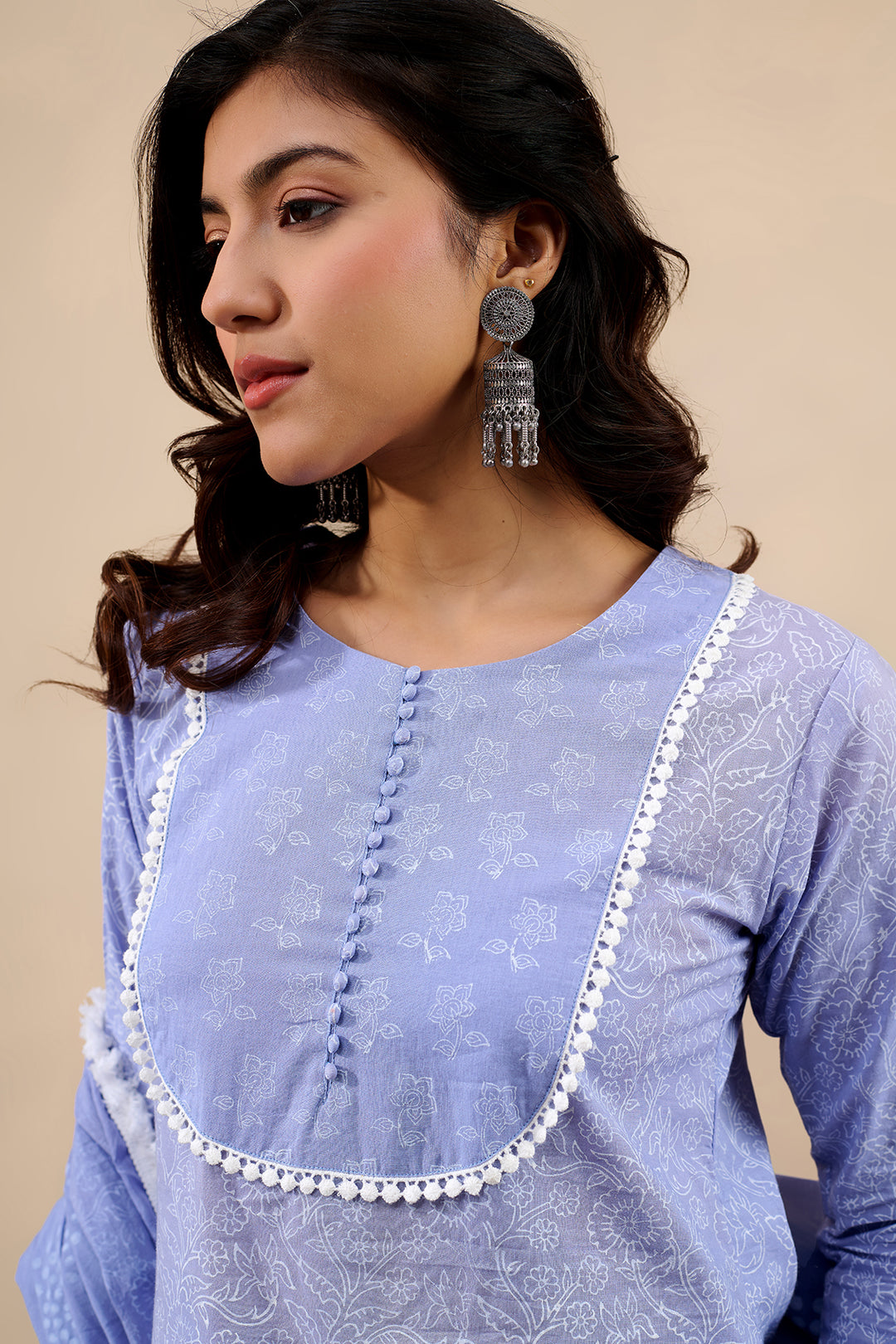 Hoor Sky Blue Straight Kurta with pant and Dupatta - 3 pcs Set