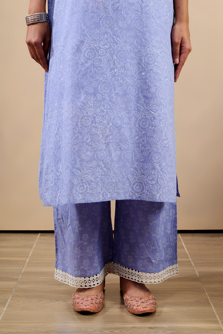 Hoor Sky Blue Straight Kurta with pant and Dupatta - 3 pcs Set