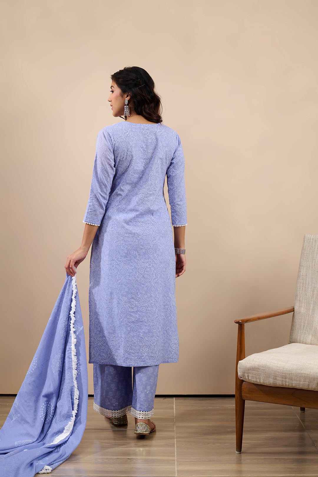 Hoor Sky Blue Straight Kurta with pant and Dupatta - 3 pcs Set