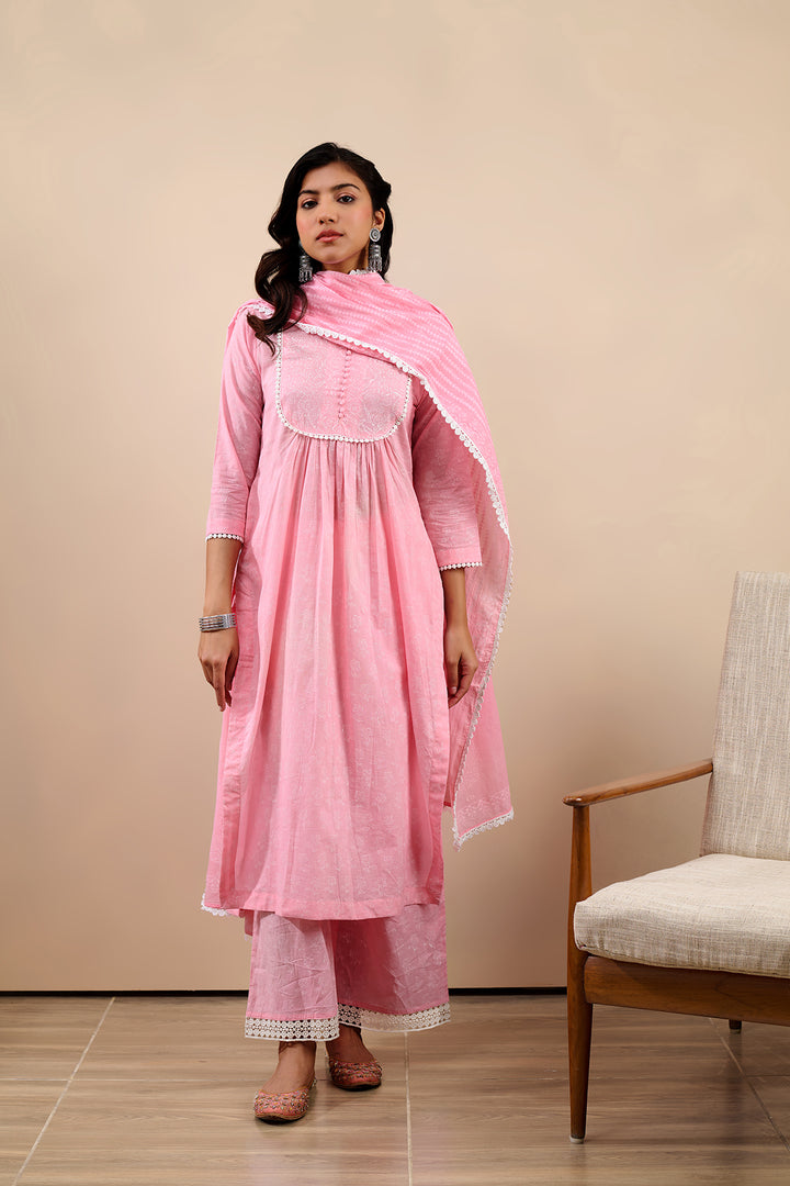 Hoor Pink Straight Kurta with pant and Dupatta - 3 pcs Set