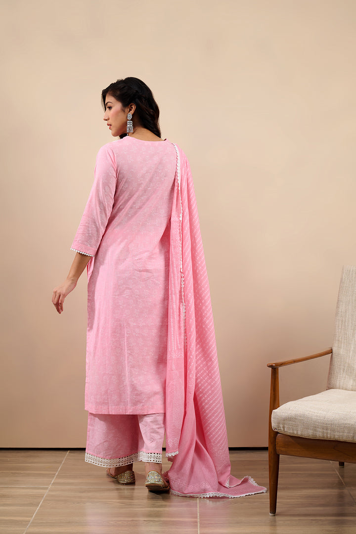 Hoor Pink Straight Kurta with pant and Dupatta - 3 pcs Set