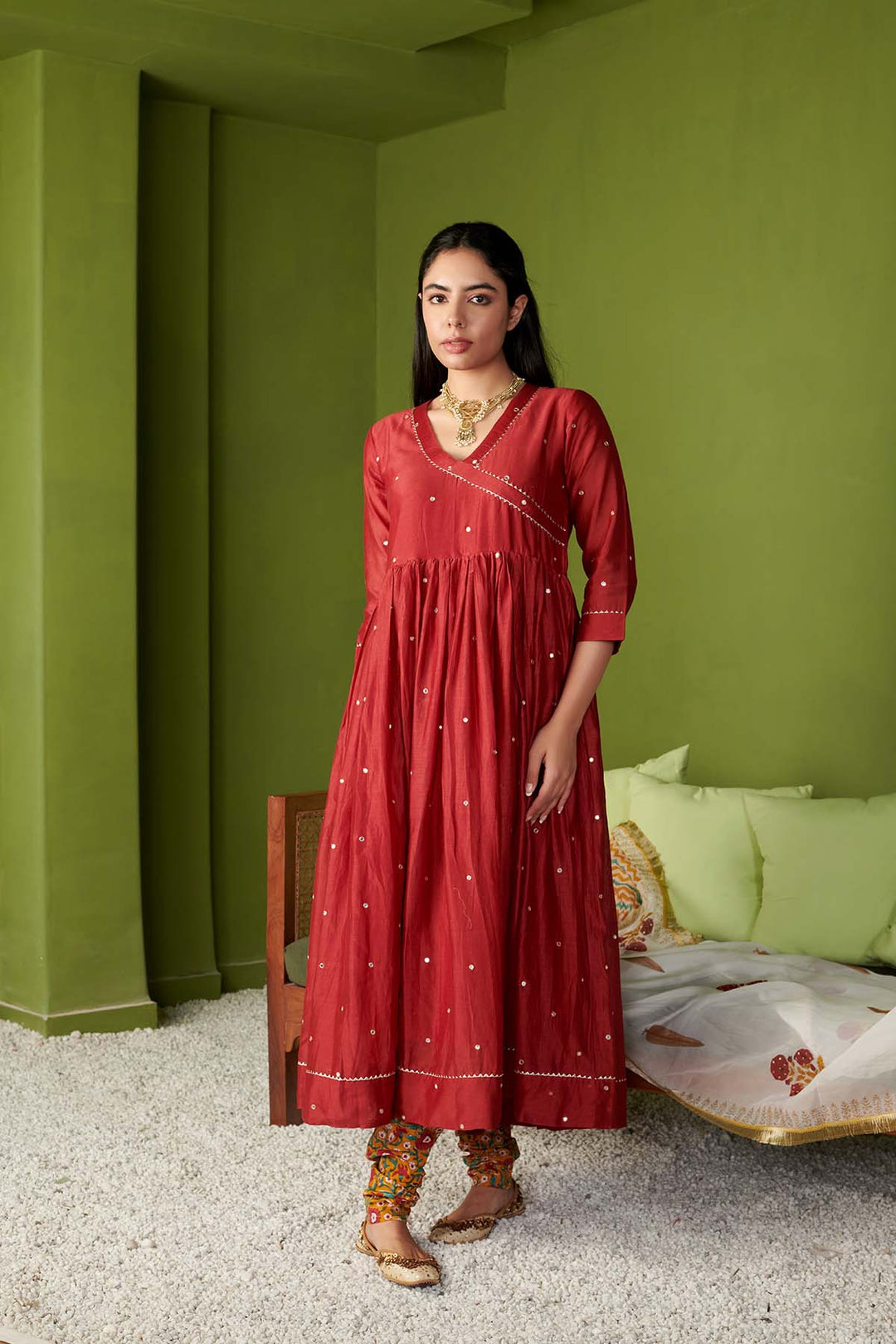 JASHN 2.O RED CHANDERI ANARKALI SET OF 3