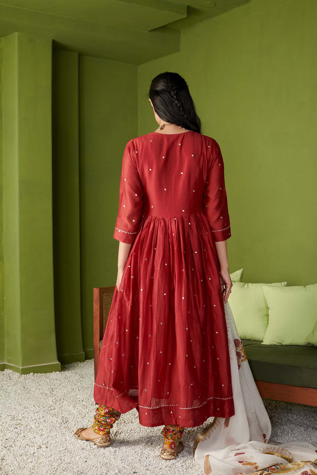 JASHN 2.O RED CHANDERI ANARKALI SET OF 3