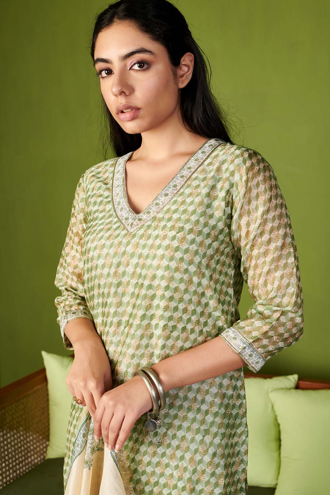 JASHN 2.O GREEN CHANDERI KURTA SET OF 3