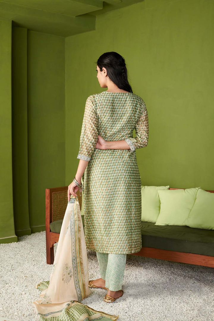 JASHN 2.O GREEN CHANDERI KURTA SET OF 3