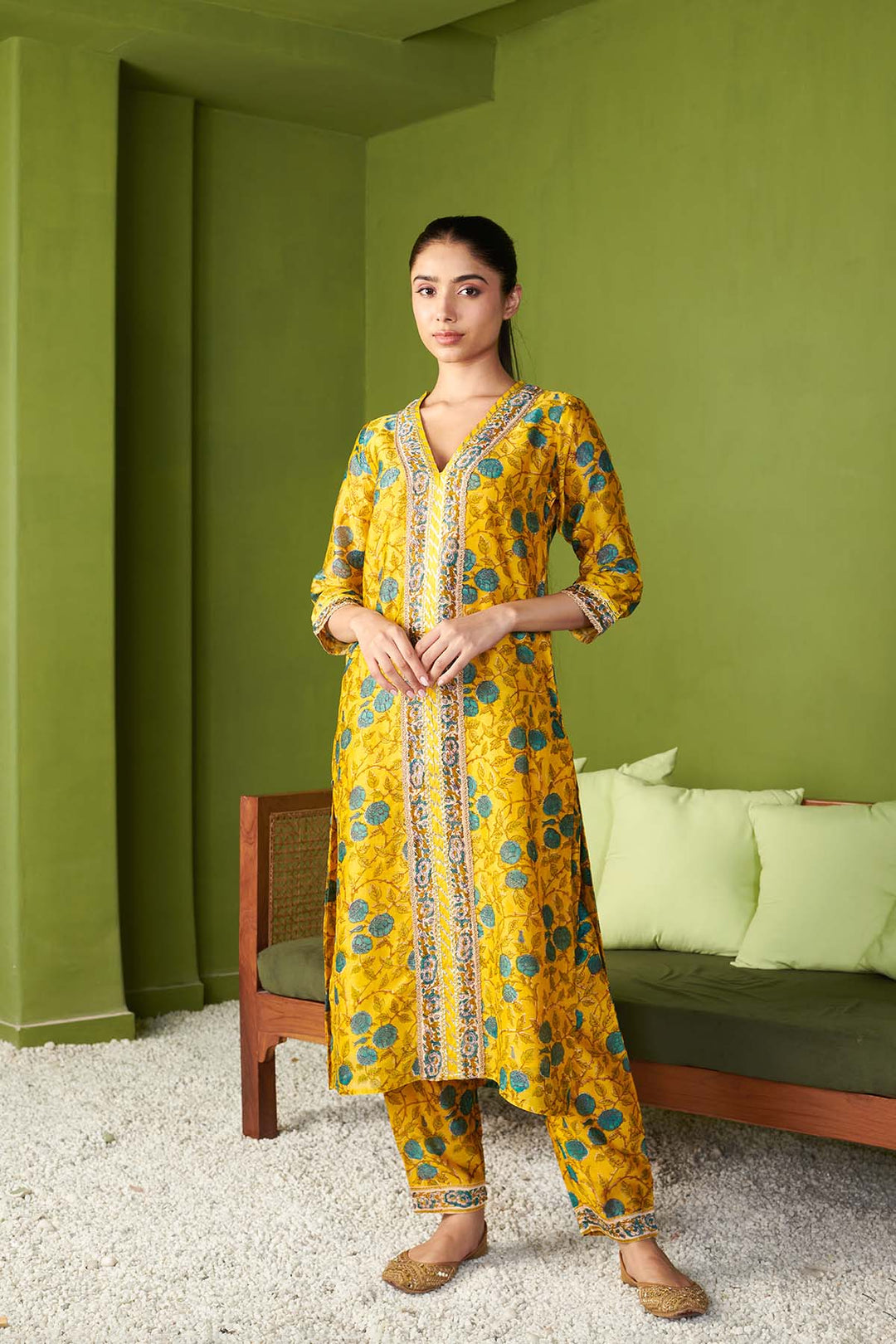 JASHN 2.O LEMON CHANDERI KURTA SET OF 3