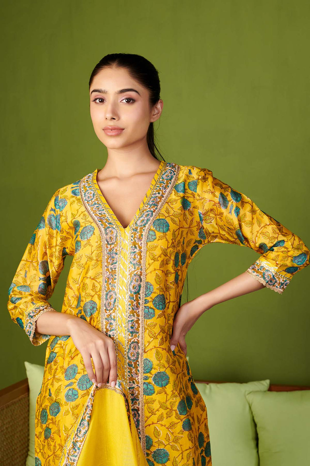 JASHN 2.O LEMON CHANDERI KURTA SET OF 3