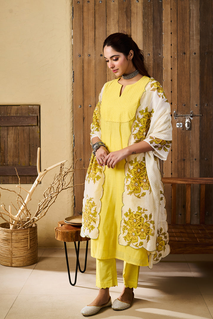 Akshara Yellow Chanderi Set of 3