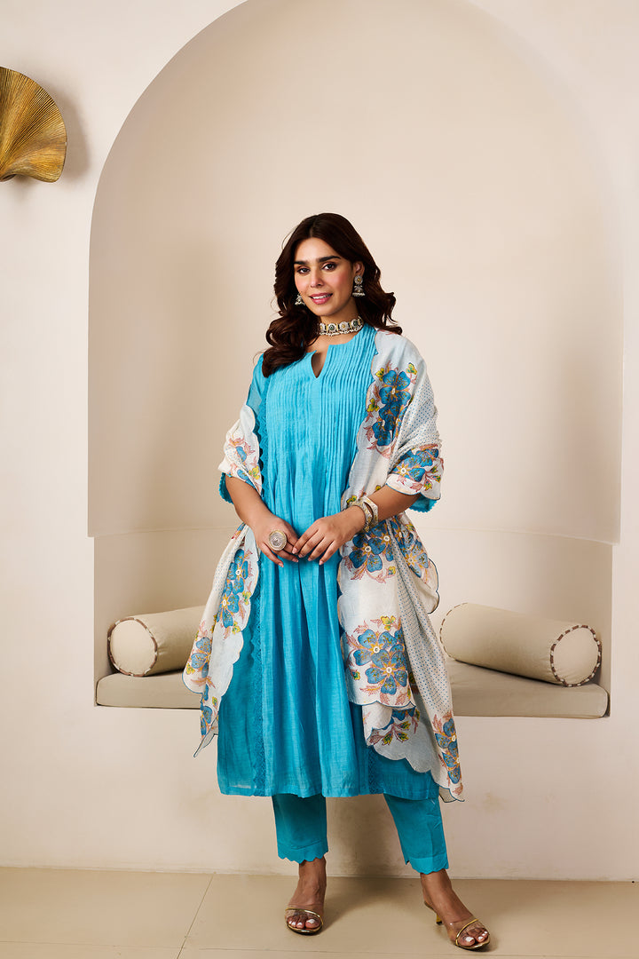 Akshara Blue Chanderi Set of 3