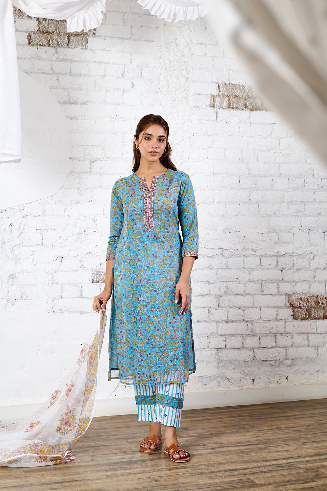 Raahat 2.O Blue Kota Doria Set of 3