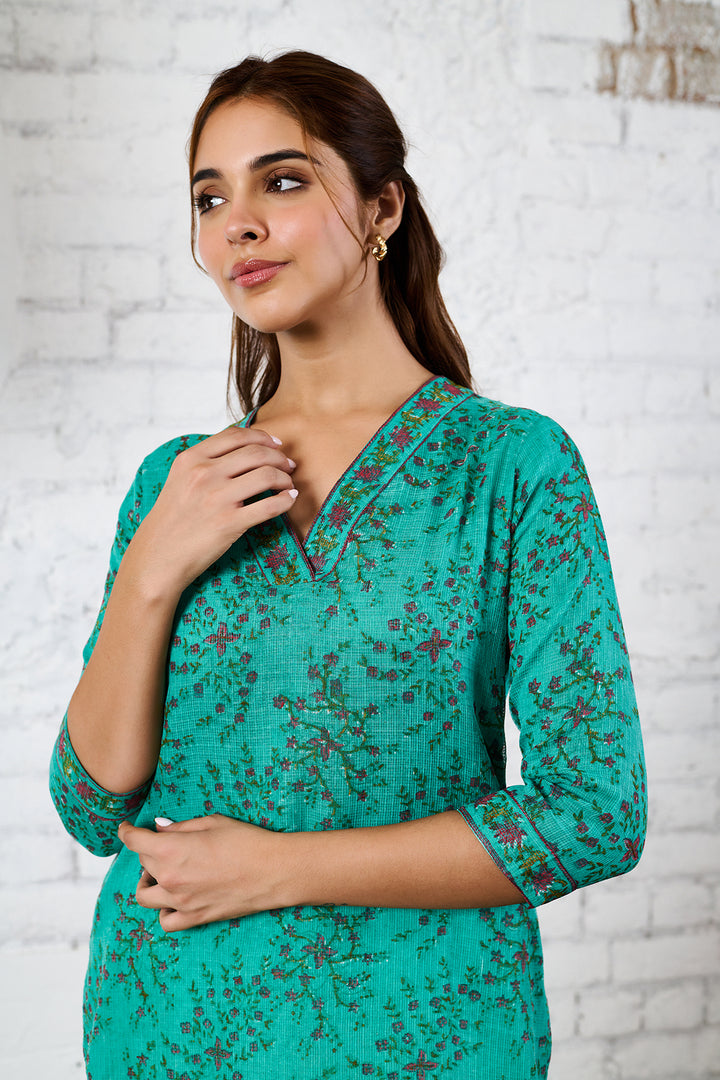 Raahat 2.O Turquoise Kota Doria Set of 3