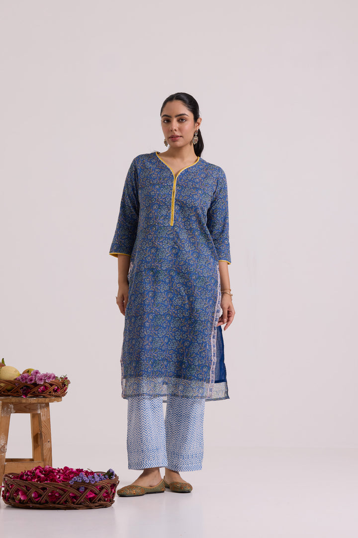 फूलWARI Blue Kota Doria Set of 3