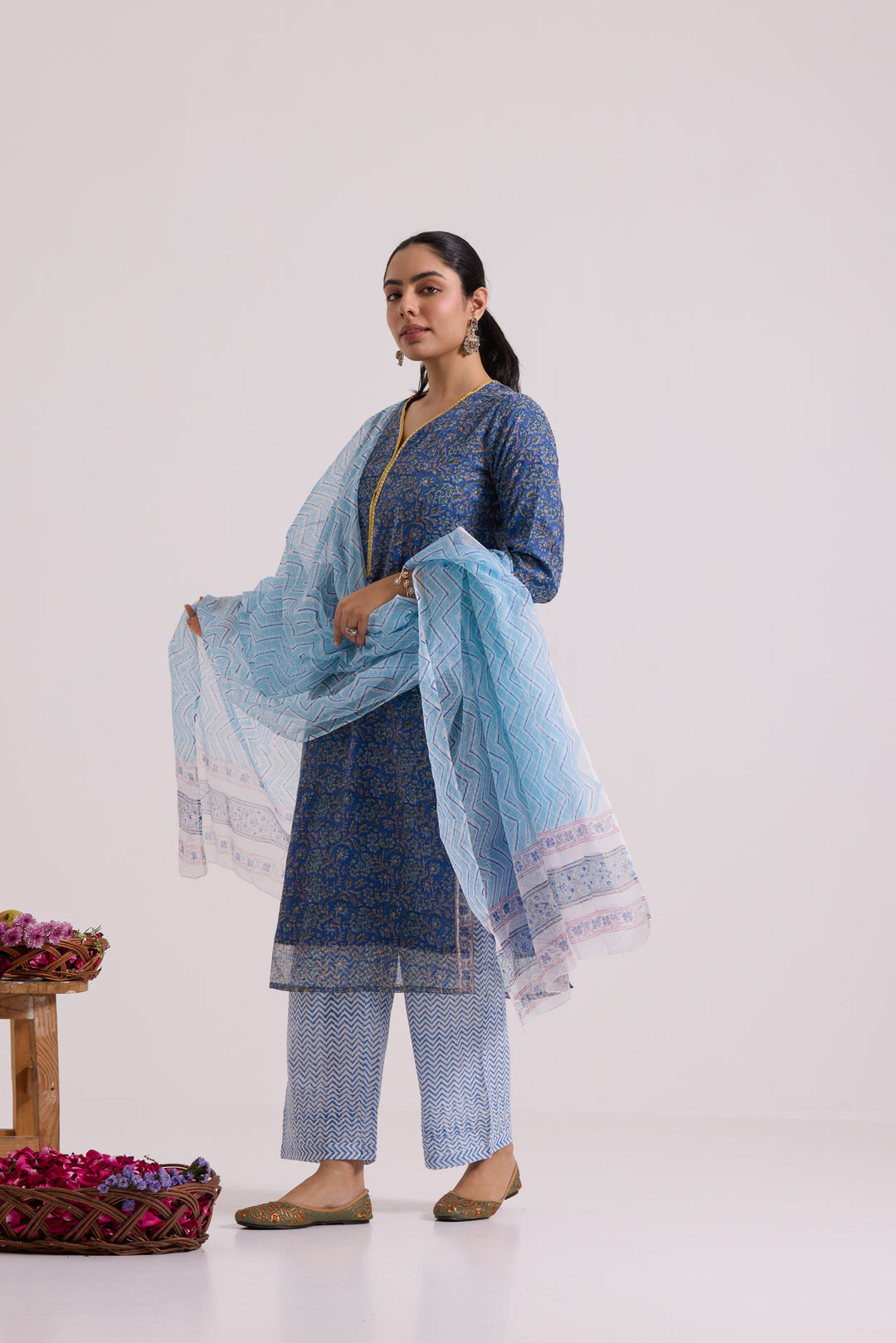 फूलWARI Blue Kota Doria Set of 3