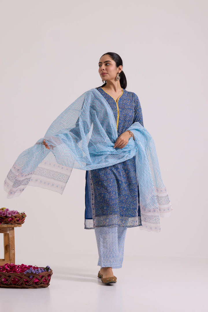 फूलWARI Blue Kota Doria Set of 3