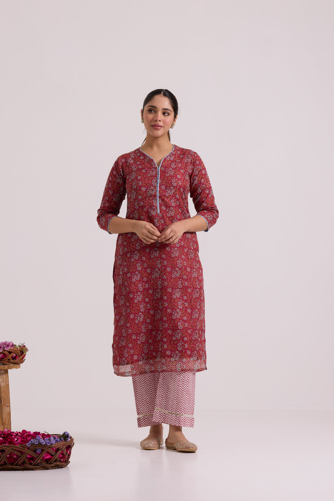 फूलWARI Red Kota Doria Set of 3