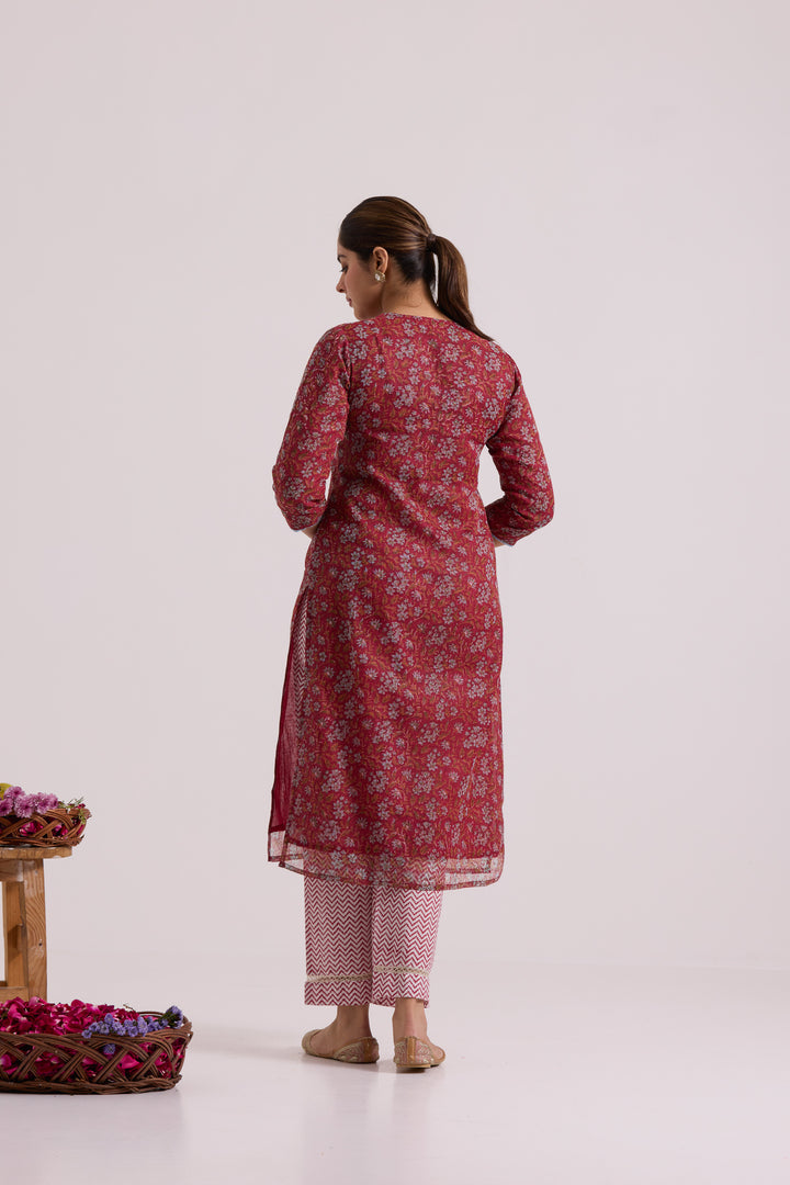 फूलWARI Red Kota Doria Set of 3