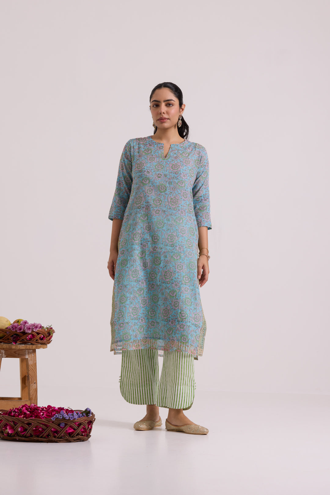 फूलWARI Light Blue Kota Doria Set of 3