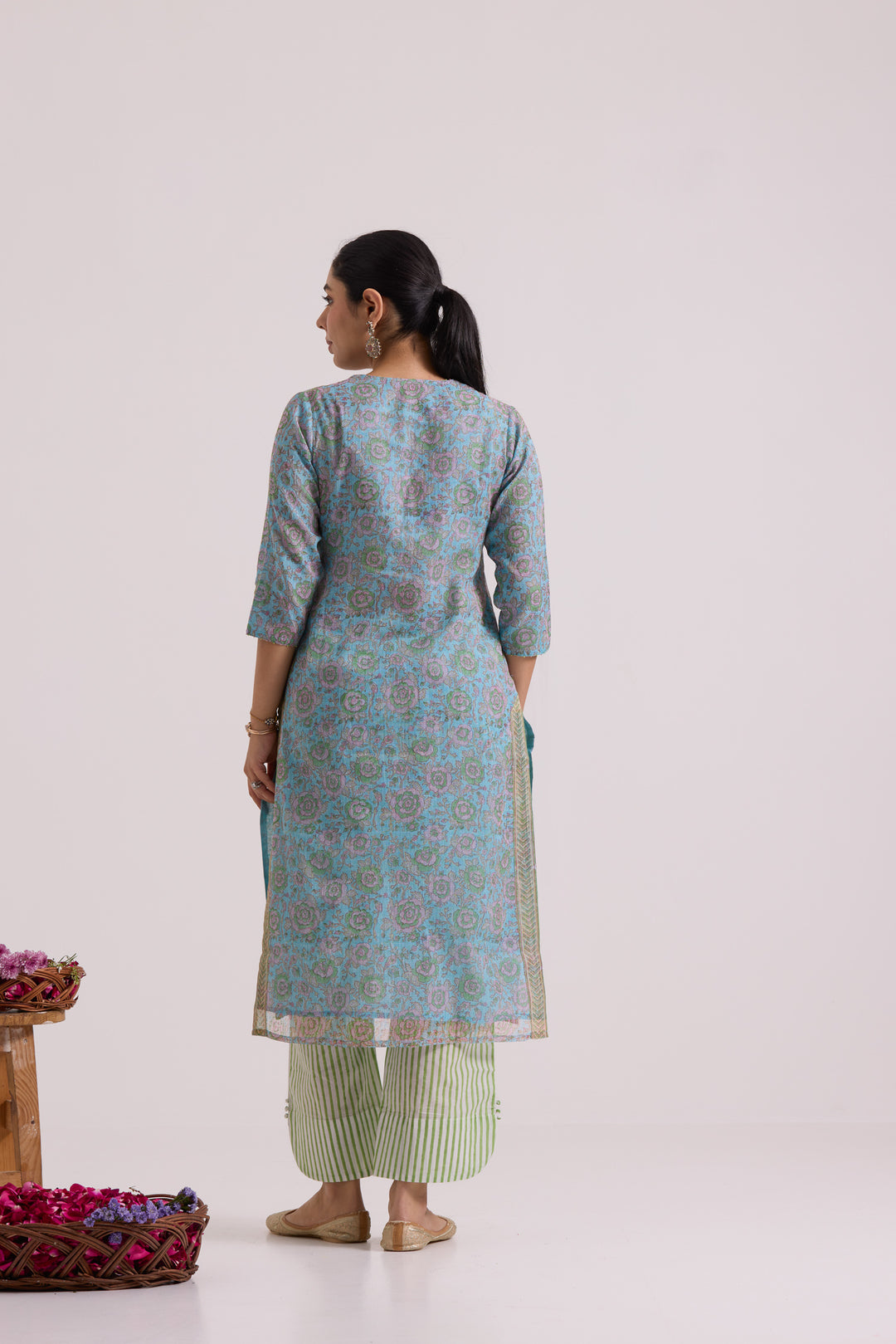 फूलWARI Light Blue Kota Doria Set of 3