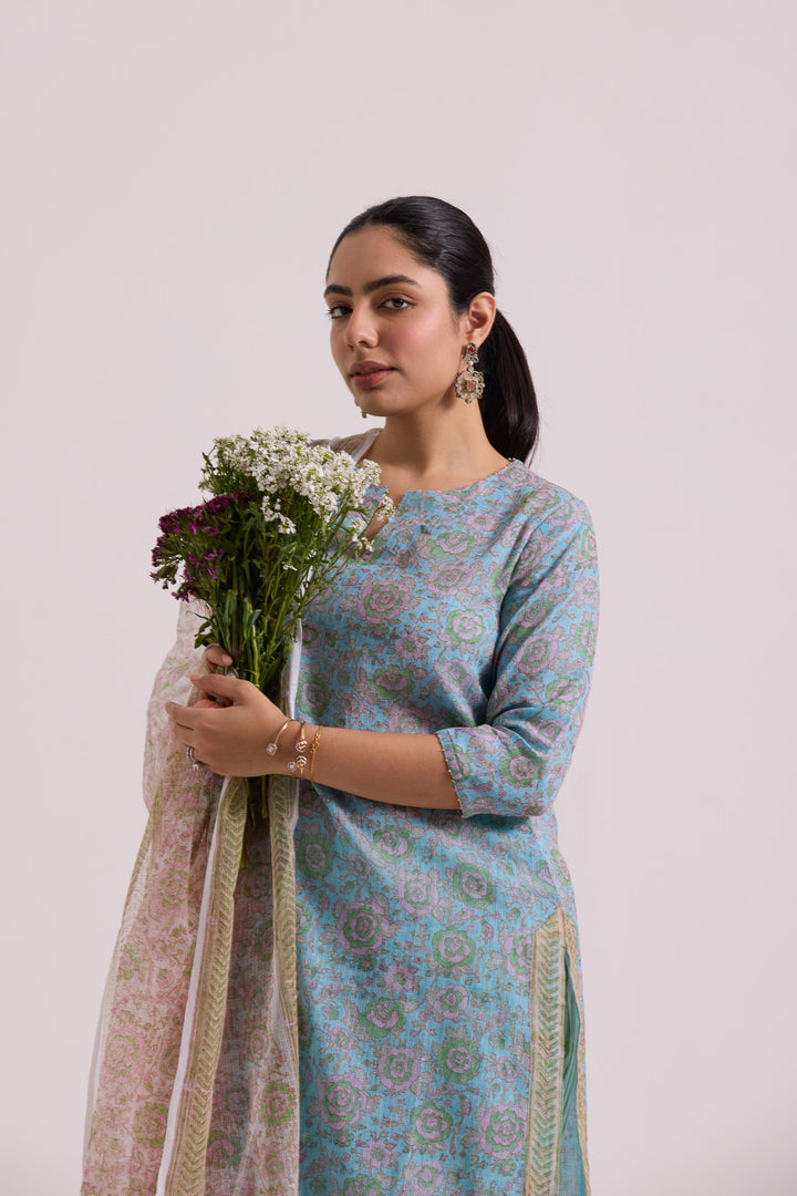 फूलWARI Light Blue Kota Doria Set of 3