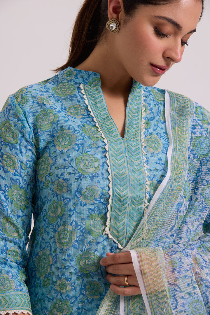 फूलWARI Blue Rose Kota Doria Set of 3