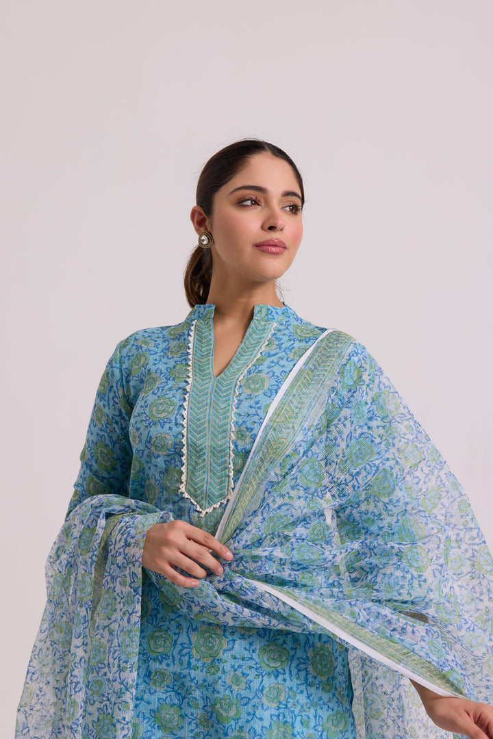 फूलWARI Blue Rose Kota Doria Set of 3