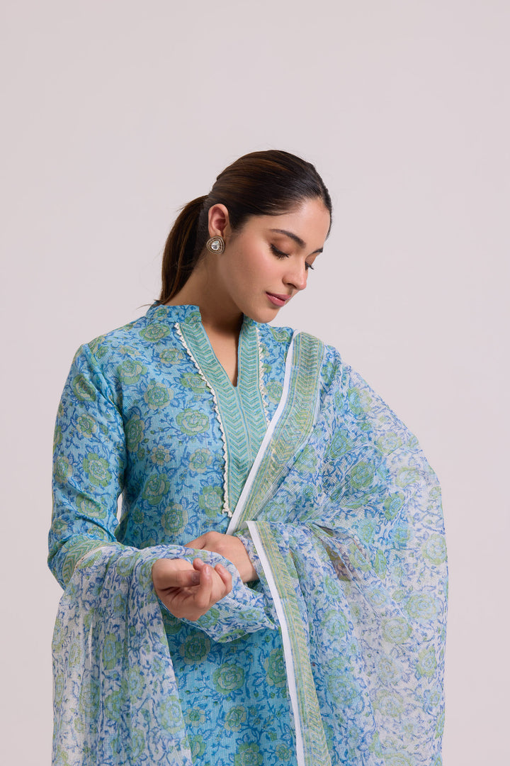 फूलWARI Blue Rose Kota Doria Set of 3