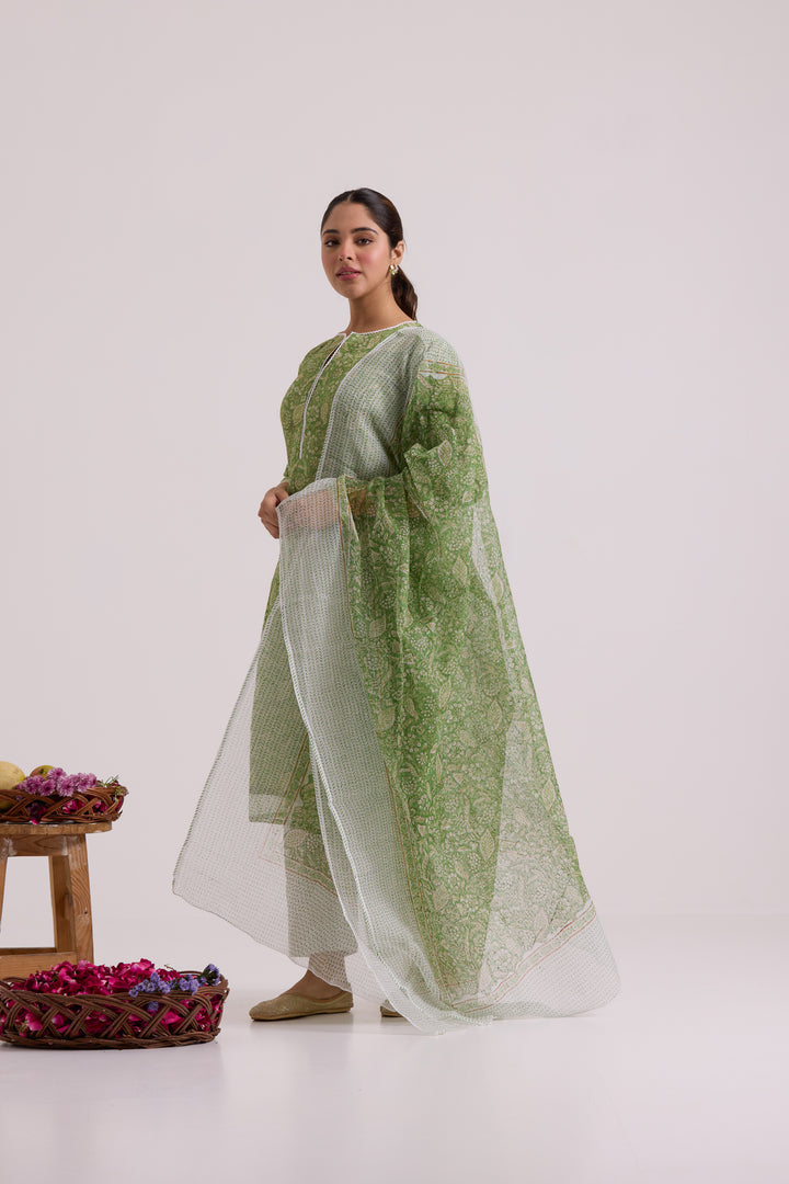 फूलWARI Lime Green Kota Doria Set of 3