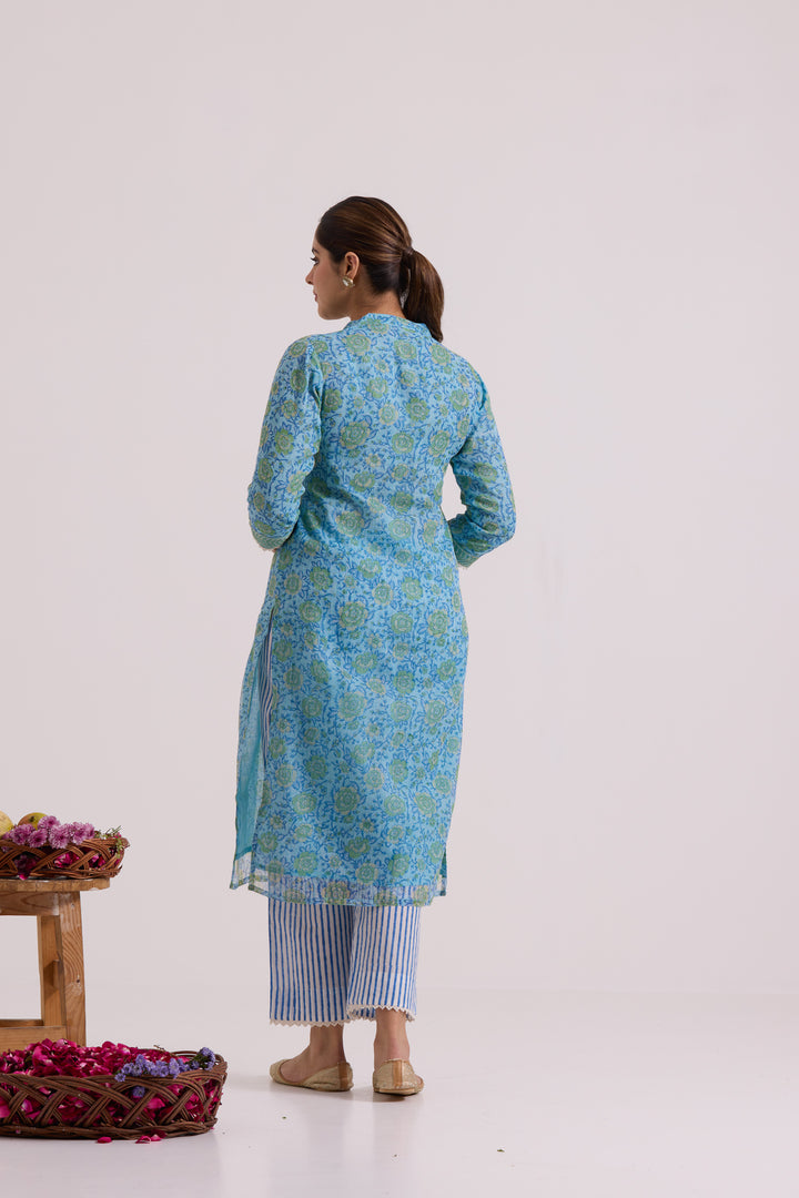 फूलWARI Blue Rose Kota Doria Set of 3