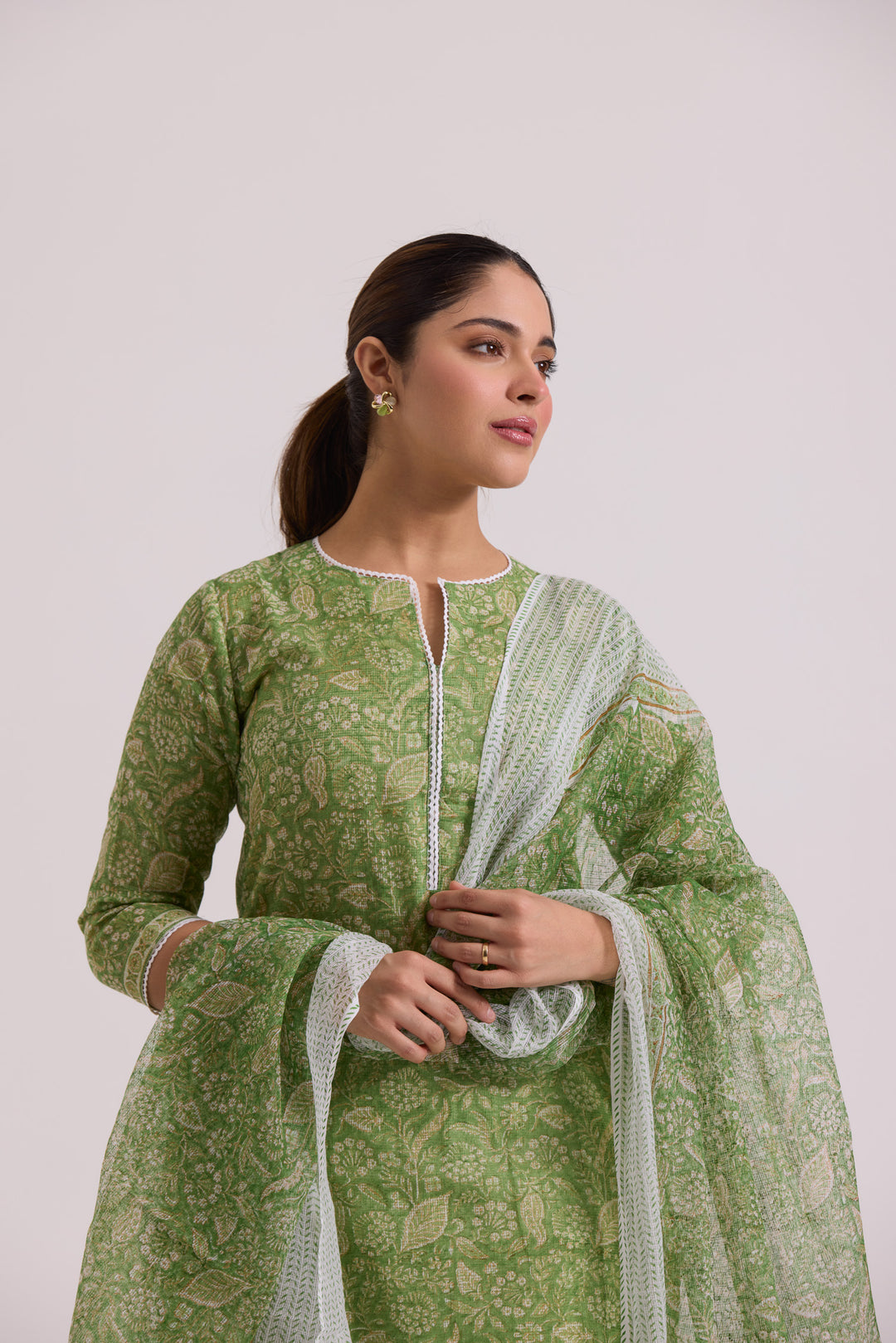फूलWARI Lime Green Kota Doria Set of 3