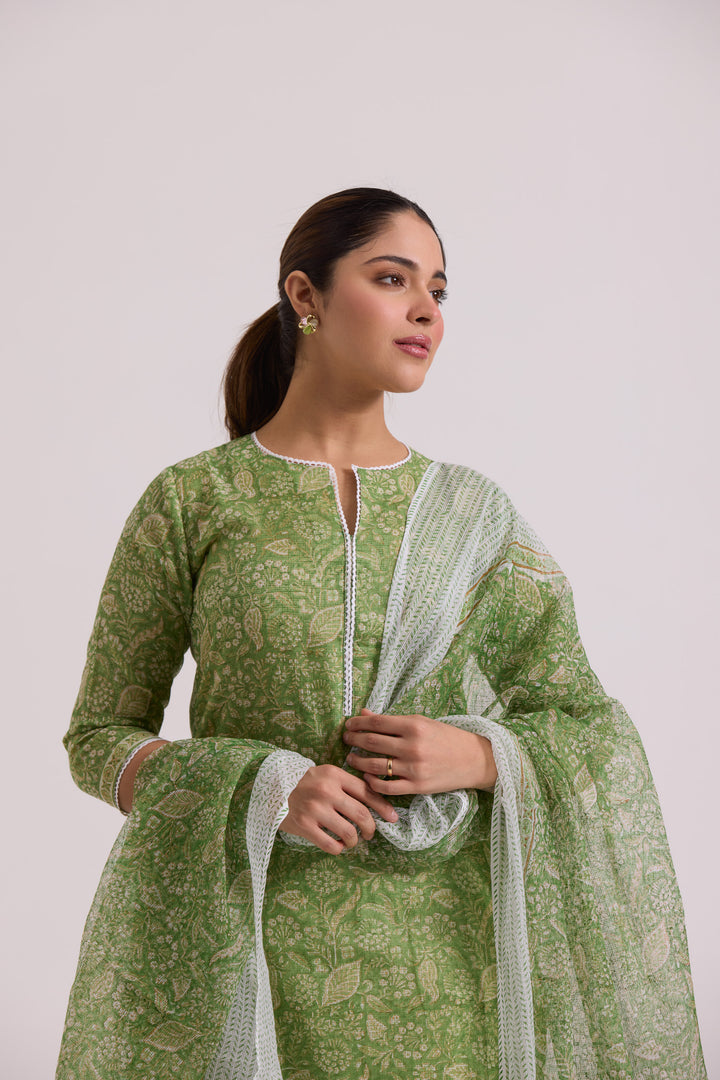 फूलWARI Lime Green Kota Doria Set of 3