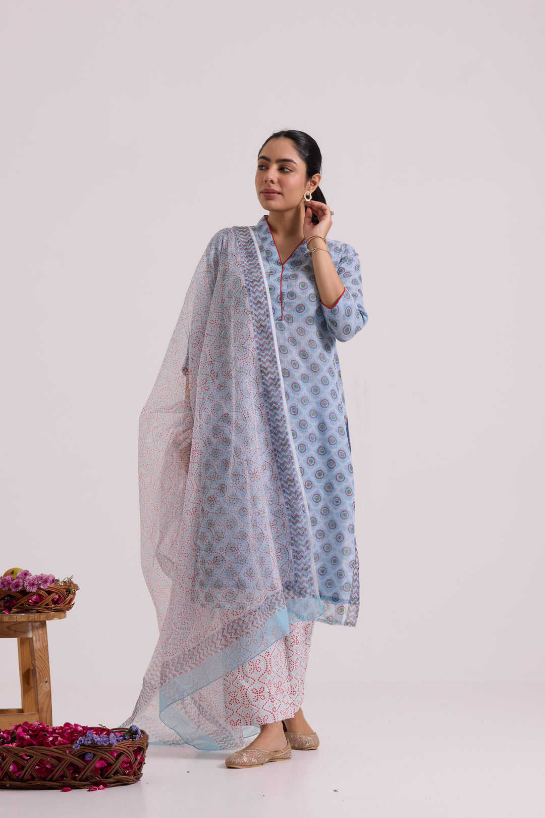 फूलWARI Light Blue Kota Doria Set of 3