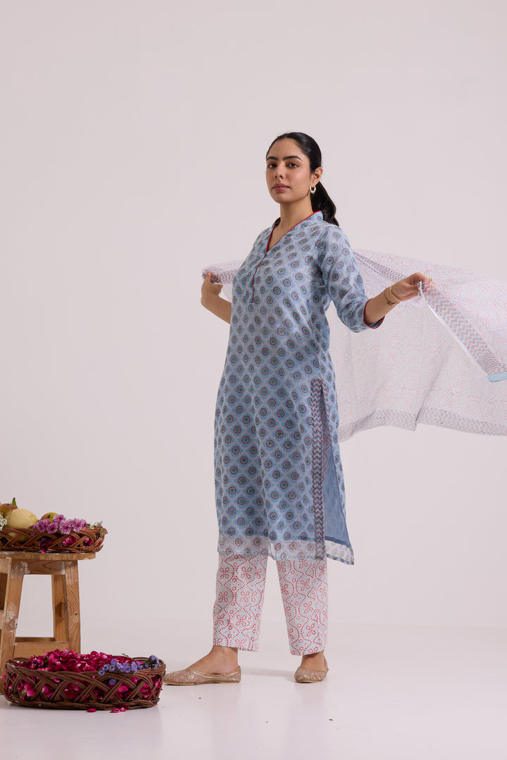 फूलWARI Light Blue Kota Doria Set of 3