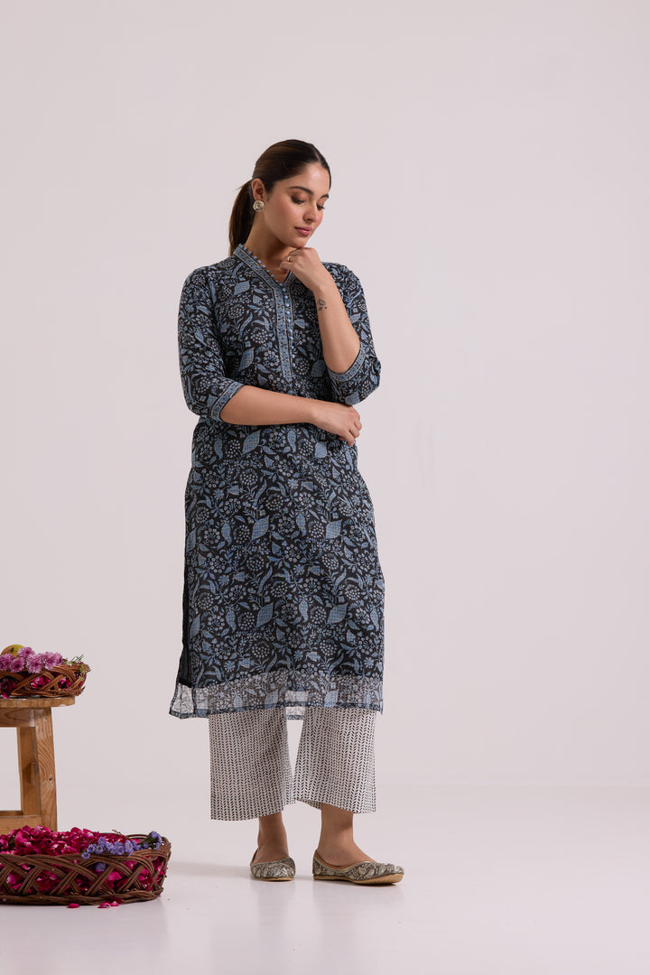 फूलWARI Black & Blue Kota Doria Set of 3