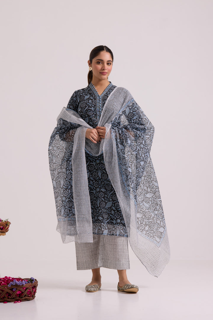 फूलWARI Black & Blue Kota Doria Set of 3