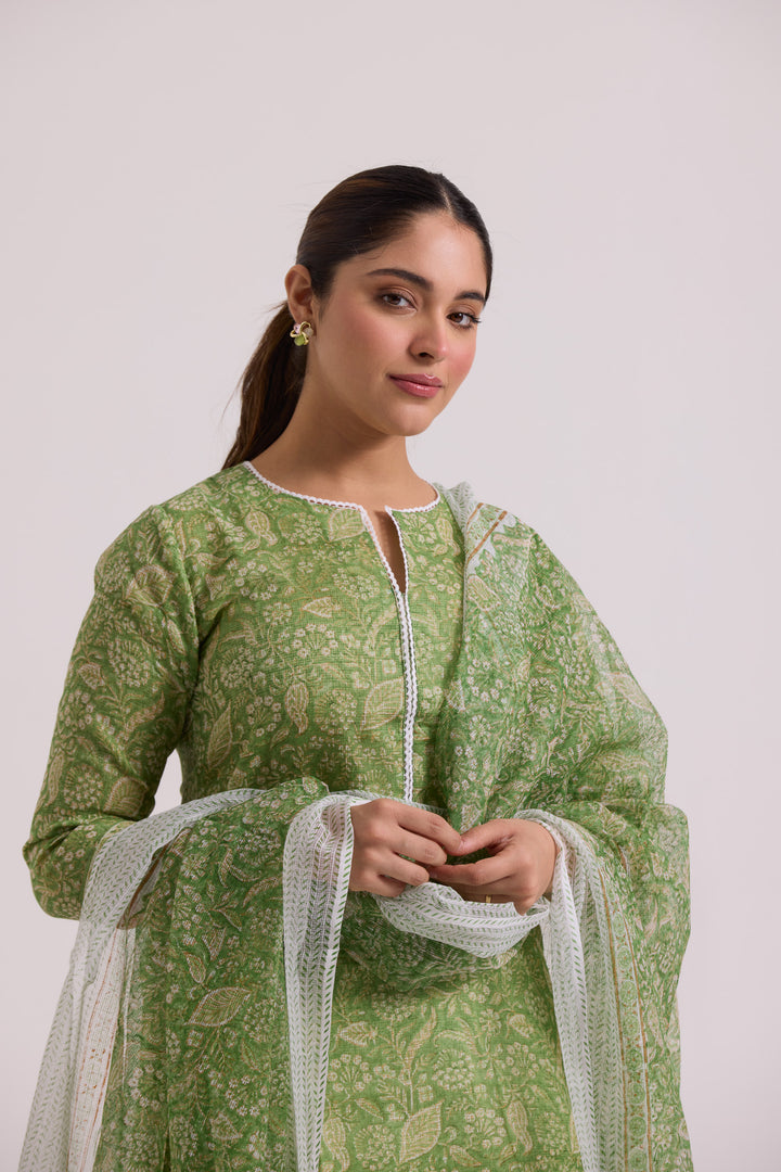 फूलWARI Lime Green Kota Doria Set of 3