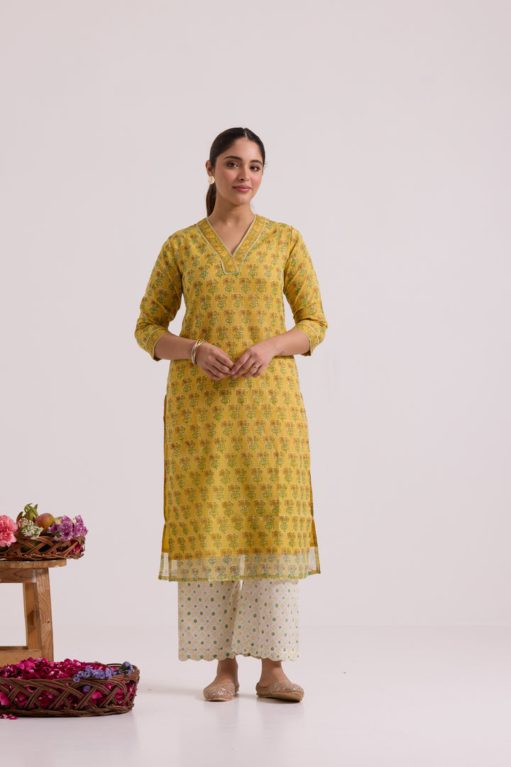 फूलWARI Yellow Buti Kota Doria Set of 3