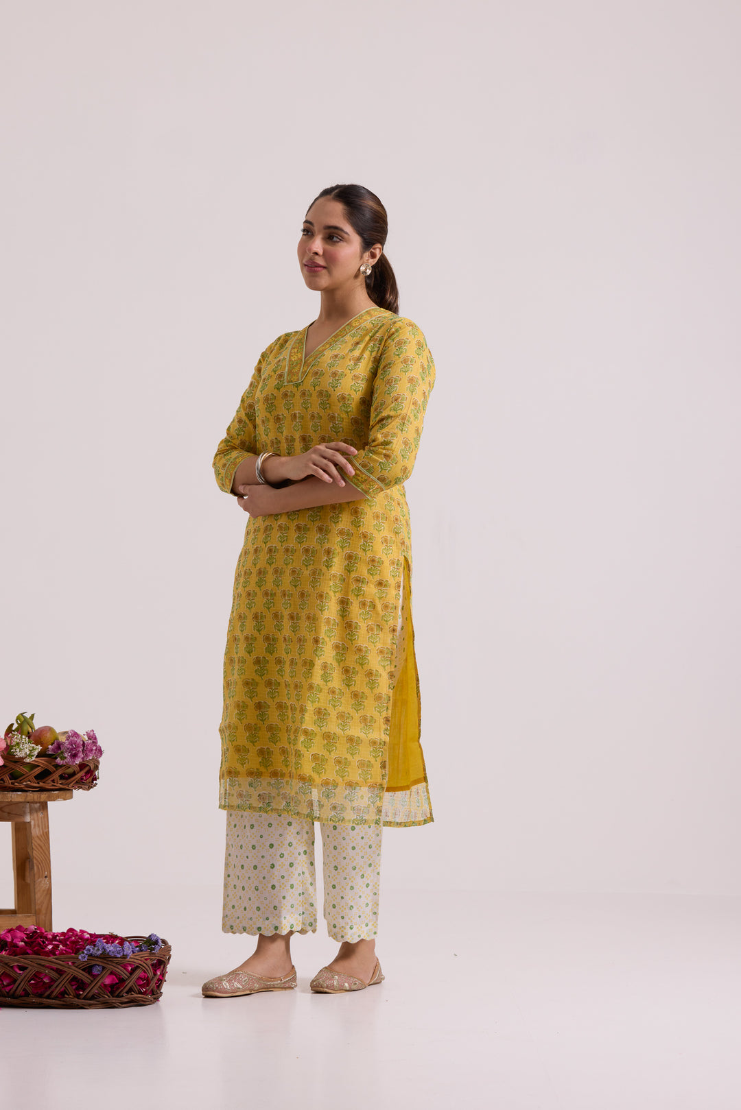 फूलWARI Yellow Buti Kota Doria Set of 3